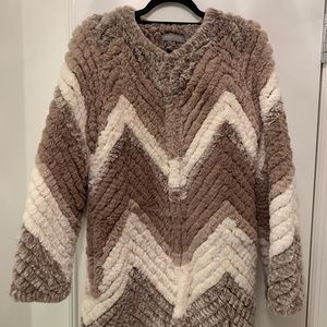 Bagatelle Chevron-Knitted Faux-Fur Jacket